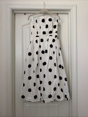 entro White Strapless Midi Dress with Black Polka Dots